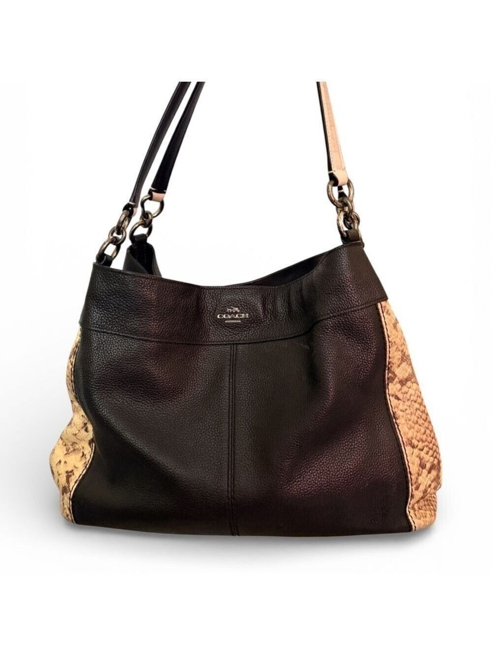 Coach Black and Tan Snakeskin Shoulder Bag